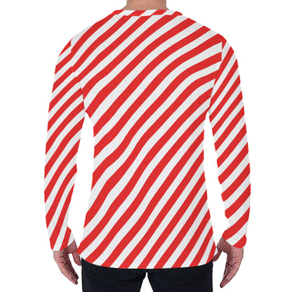 Red And White Candy Cane Striped Print Men's Long Sleeve T-Shirt