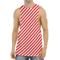 Red And White Candy Cane Striped Print Men's Muscle Tank Top