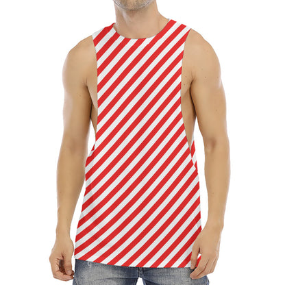 Red And White Candy Cane Striped Print Men's Muscle Tank Top