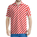 Red And White Candy Cane Striped Print Men's Polo Shirt