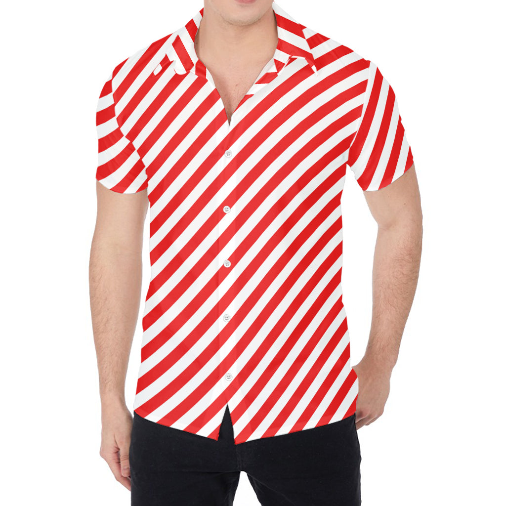 Red And White Candy Cane Striped Print Men's Shirt