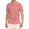 Red And White Candy Cane Striped Print Men's Short Sleeve Rash Guard