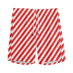 Red And White Candy Cane Striped Print Men's Sports Shorts