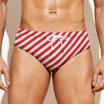 Red And White Candy Cane Striped Print Men's Swim Briefs