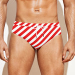 Red And White Candy Cane Striped Print Men's Swim Briefs