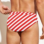 Red And White Candy Cane Striped Print Men's Swim Briefs