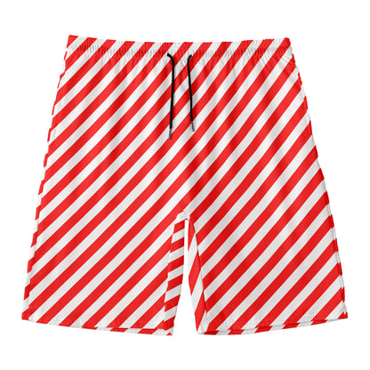 Red And White Candy Cane Striped Print Men's Swim Trunks