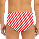 Red And White Candy Cane Striped Print Men's Triangle Swim Briefs