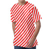 Red And White Candy Cane Striped Print Men's Velvet T-Shirt