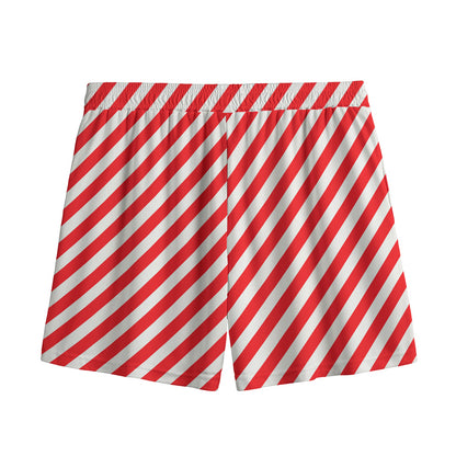 Red And White Candy Cane Striped Print Mesh Shorts