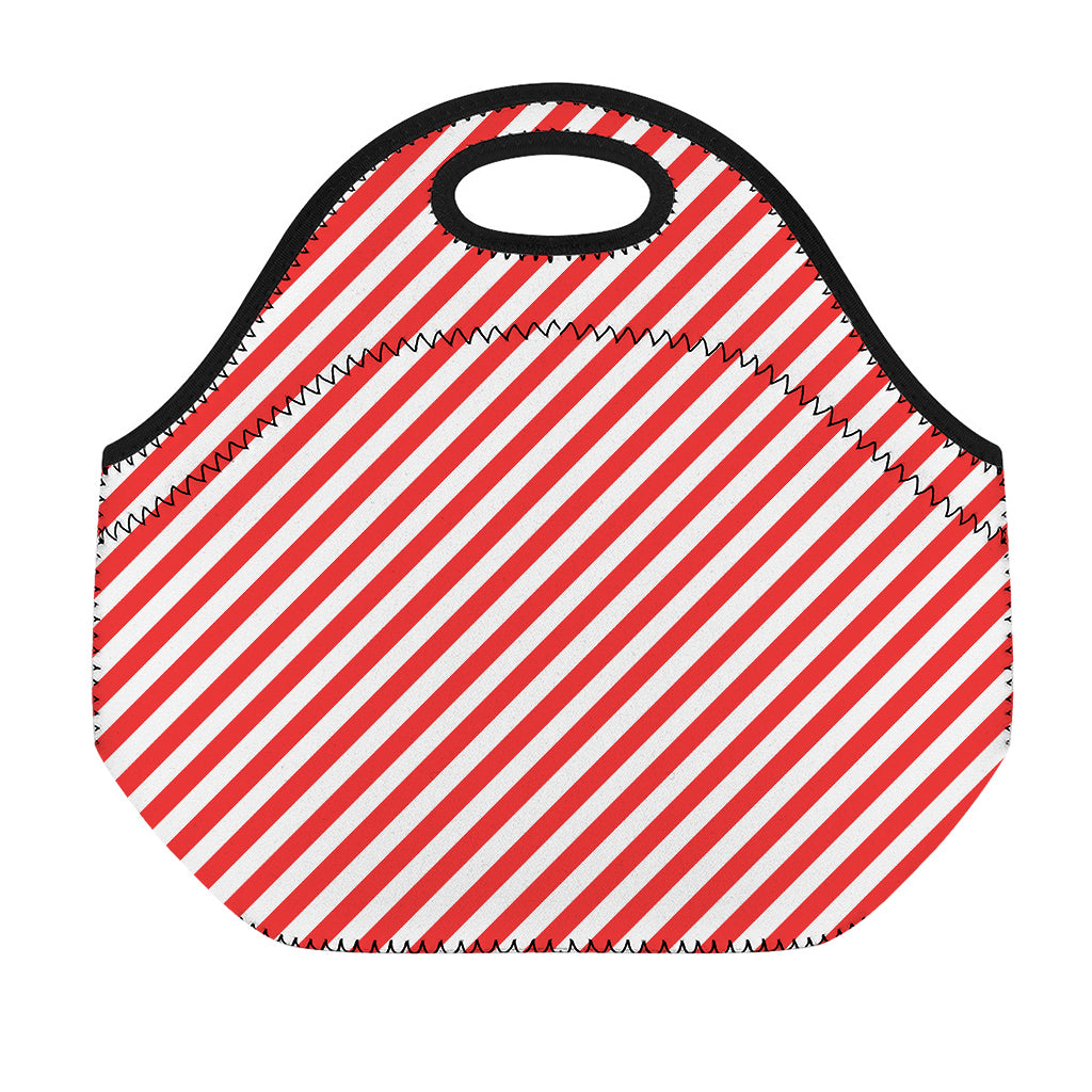 Red And White Candy Cane Striped Print Neoprene Lunch Bag