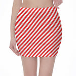 Red And White Candy Cane Striped Print Pencil Mini Skirt