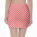 Red And White Candy Cane Striped Print Pencil Mini Skirt