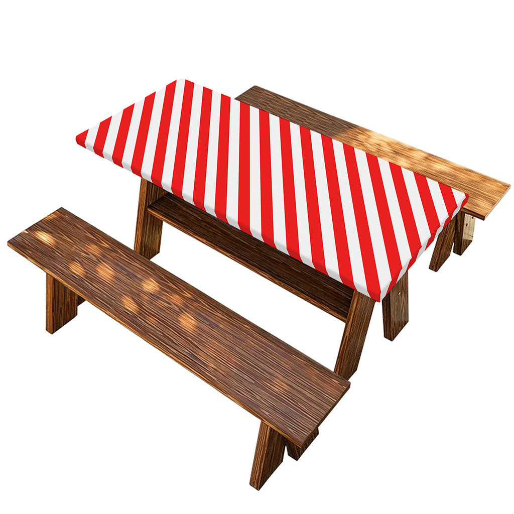 Red And White Candy Cane Striped Print Picnic Table Cover