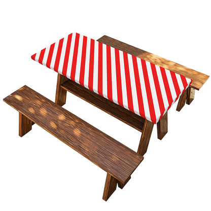 Red And White Candy Cane Striped Print Picnic Table Cover