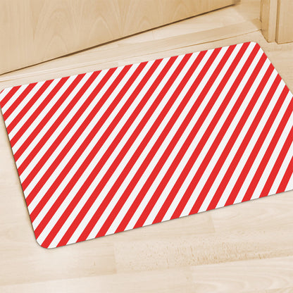 Red And White Candy Cane Striped Print Polyester Doormat