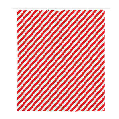 Red And White Candy Cane Striped Print Polyester Shower Curtain
