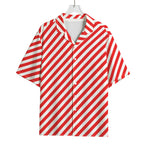 Red And White Candy Cane Striped Print Rayon Hawaiian Shirt