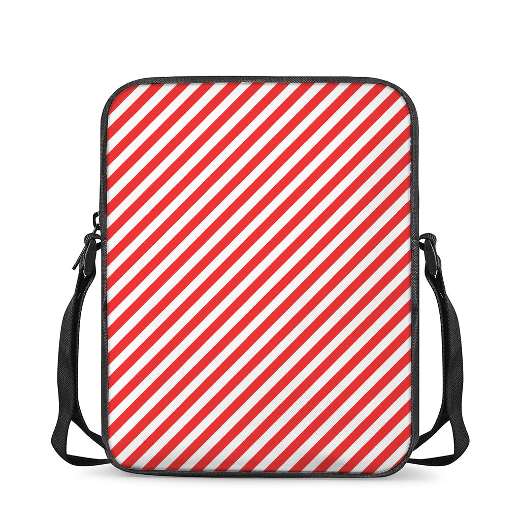 Red And White Candy Cane Striped Print Rectangular Crossbody Bag
