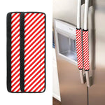 Red And White Candy Cane Striped Print Refrigerator Handle Covers