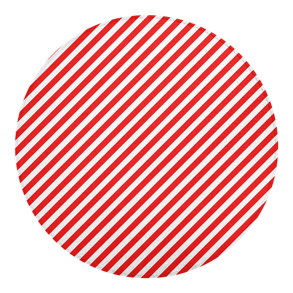 Red And White Candy Cane Striped Print Round Blanket