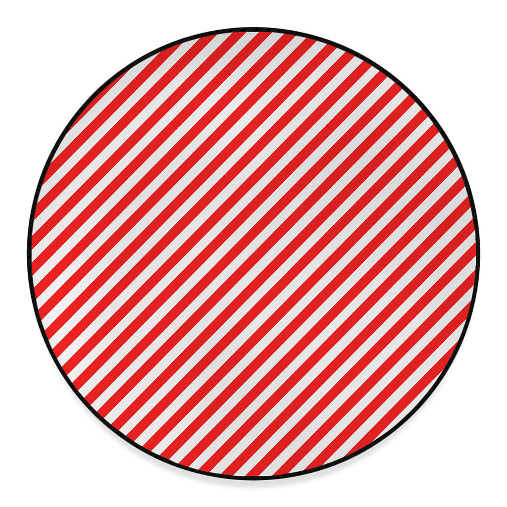 Red And White Candy Cane Striped Print Round Floor Mat