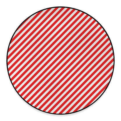 Red And White Candy Cane Striped Print Round Floor Mat