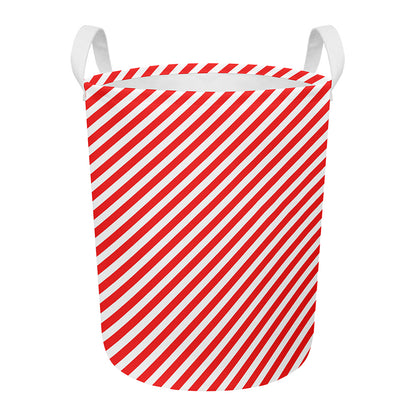Red And White Candy Cane Striped Print Round Laundry Basket