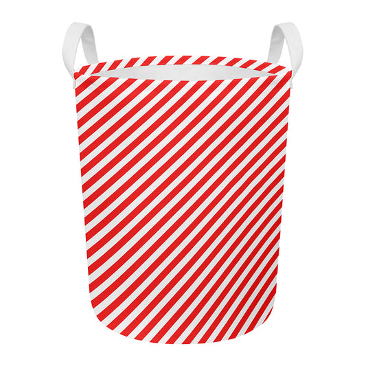 Red And White Candy Cane Striped Print Round Laundry Basket