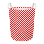 Red And White Candy Cane Striped Print Round Laundry Basket