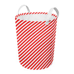 Red And White Candy Cane Striped Print Round Laundry Basket
