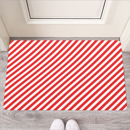 Red And White Candy Cane Striped Print Rubber Doormat