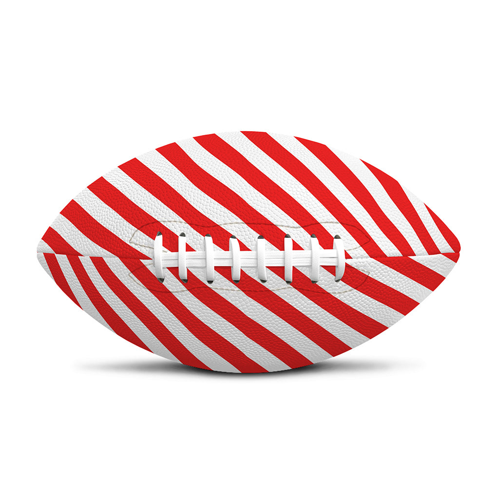 Red And White Candy Cane Striped Print Rugby Ball