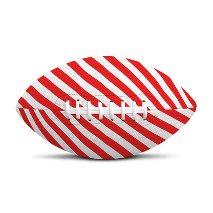 Red And White Candy Cane Striped Print Rugby Ball