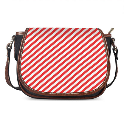 Red And White Candy Cane Striped Print Saddle Bag