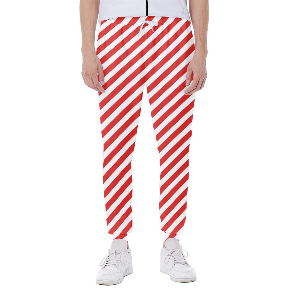 Red And White Candy Cane Striped Print Scuba Joggers