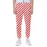 Red And White Candy Cane Striped Print Scuba Joggers