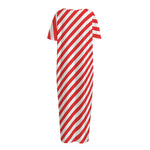 Red And White Candy Cane Striped Print Short Sleeve Long Nightdress