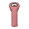 Red And White Candy Cane Striped Print Single Neoprene Wine Tote