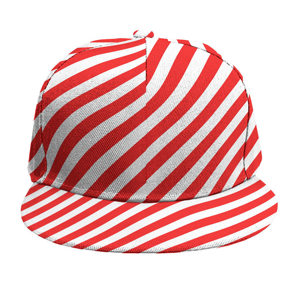 Red And White Candy Cane Striped Print Snapback Cap