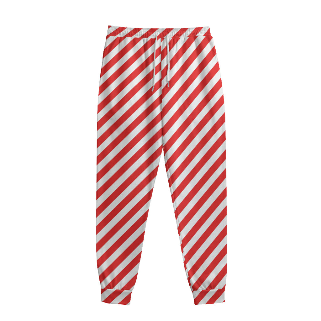 Red And White Candy Cane Striped Print Sweatpants