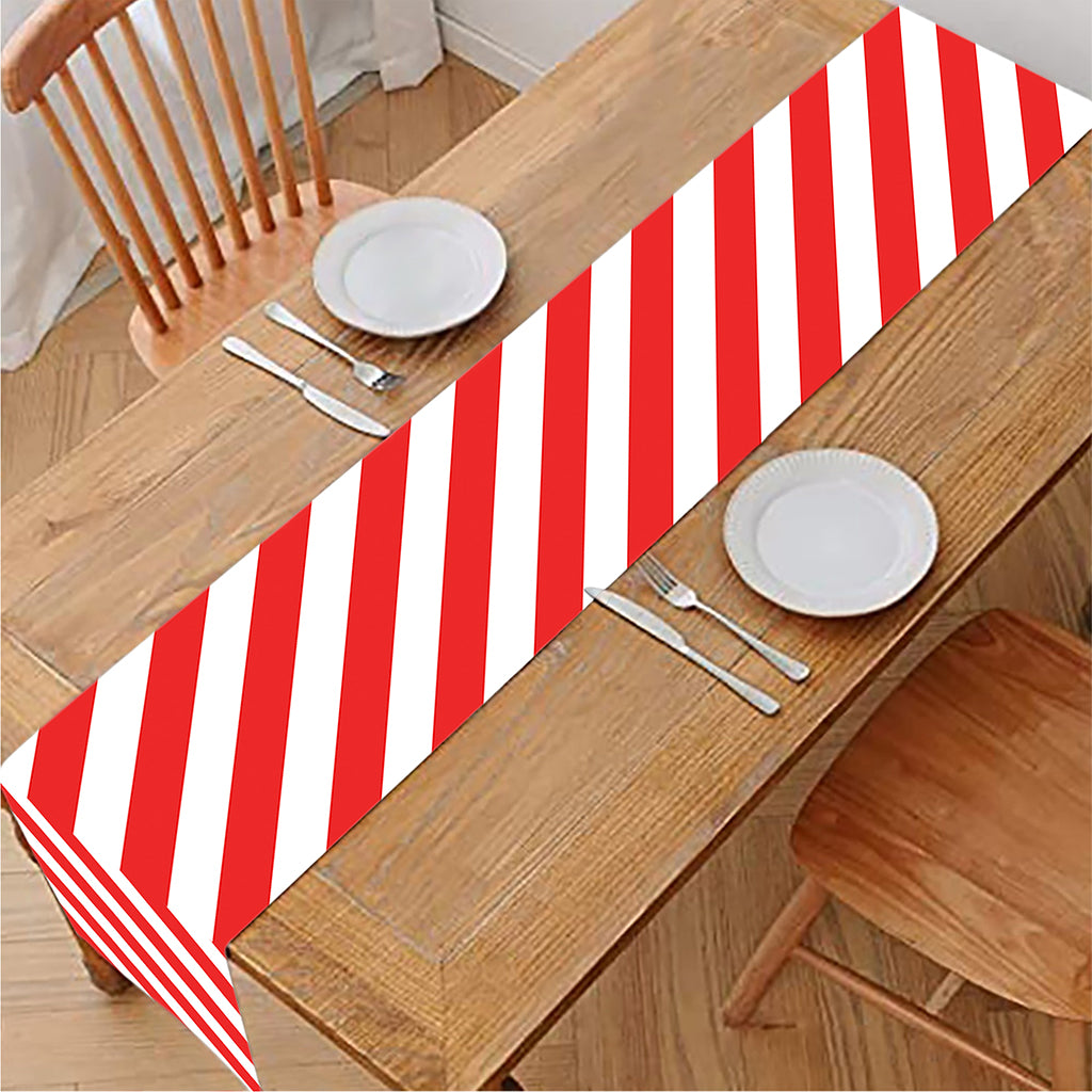 Red And White Candy Cane Striped Print Table Runner
