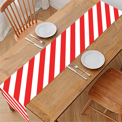 Red And White Candy Cane Striped Print Table Runner