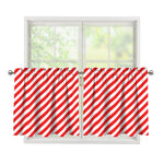 Red And White Candy Cane Striped Print Tier Curtains