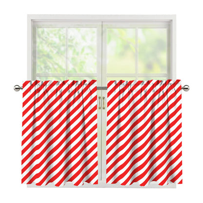 Red And White Candy Cane Striped Print Tier Curtains