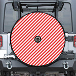 Red And White Candy Cane Striped Print Tire Cover With Camera Hole