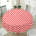 Red And White Candy Cane Striped Print Waterproof Round Tablecloth