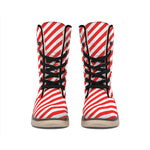 Red And White Candy Cane Striped Print Winter Boots