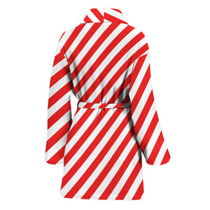 Red And White Candy Cane Striped Print Women's Bathrobe