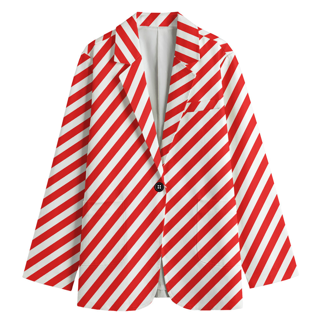 Red And White Candy Cane Striped Print Women's Blazer